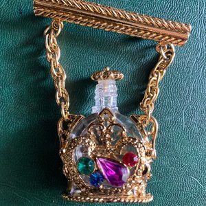 Two-Sided Gem studded Perfume Bottle Brooch